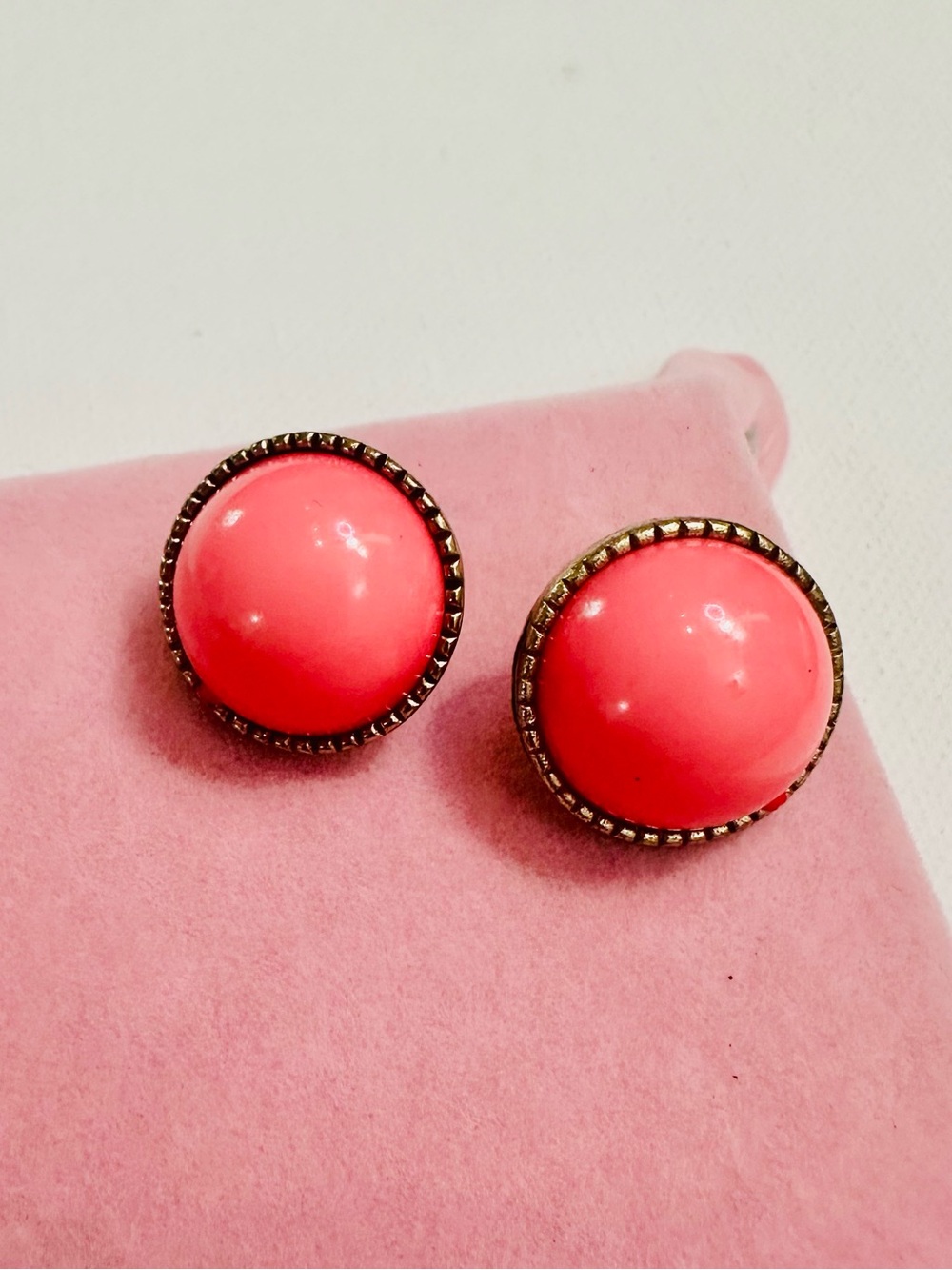 Hot Pink Dome Stud Earrings - Picture 2 of 2